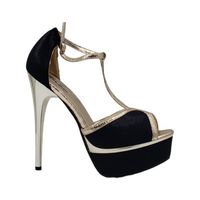 Sandalia Negra Dorada Taco Aguja