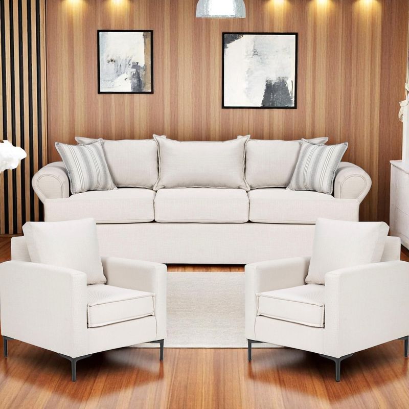 SITIAL HOME - Living 311 Santelmo Crudo sofa 3 cuerpos + 2 poltronas resortes