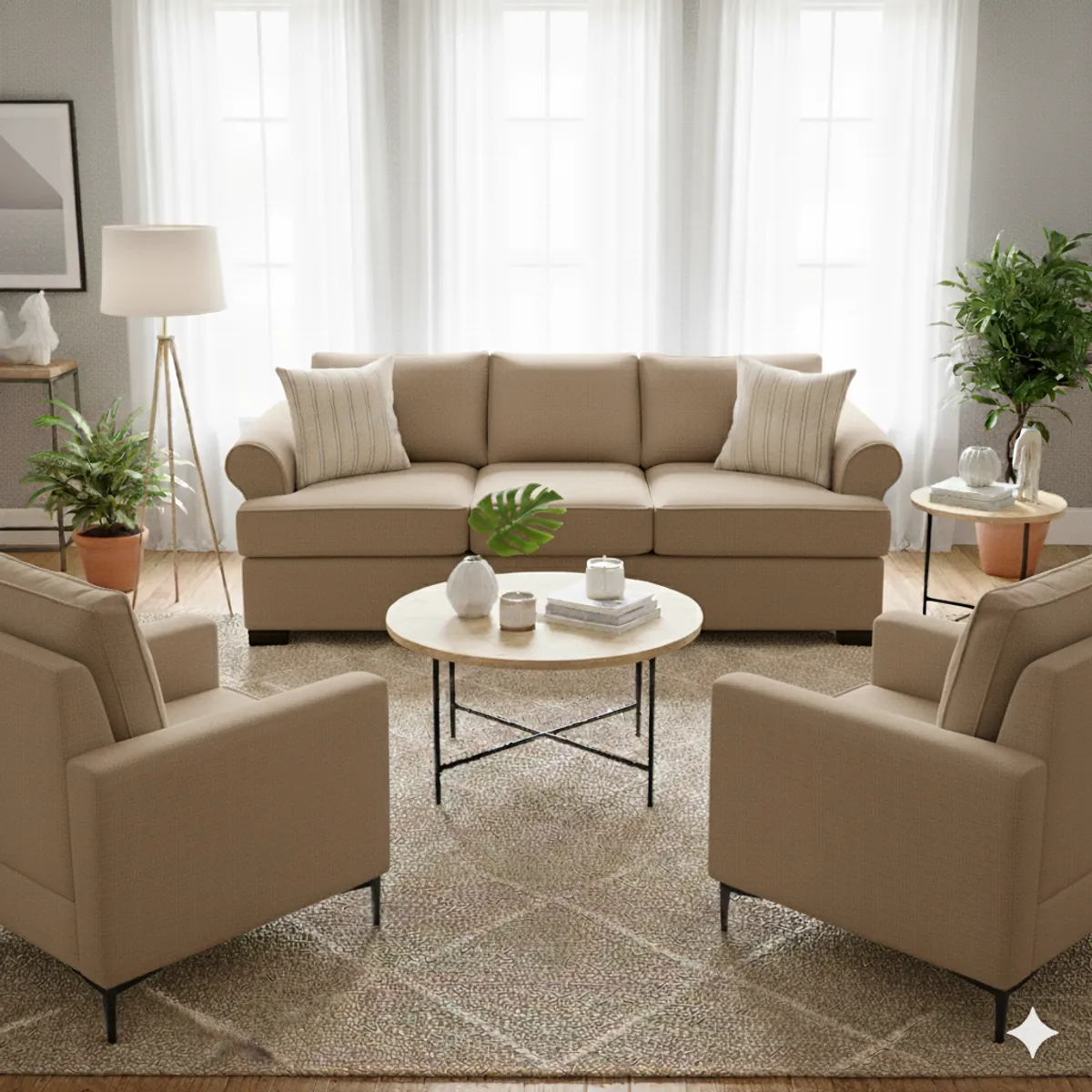 SITIAL HOME - Living 311 Santelmo Beige claro sofa 3 cuerpos + 2 poltronas resortes