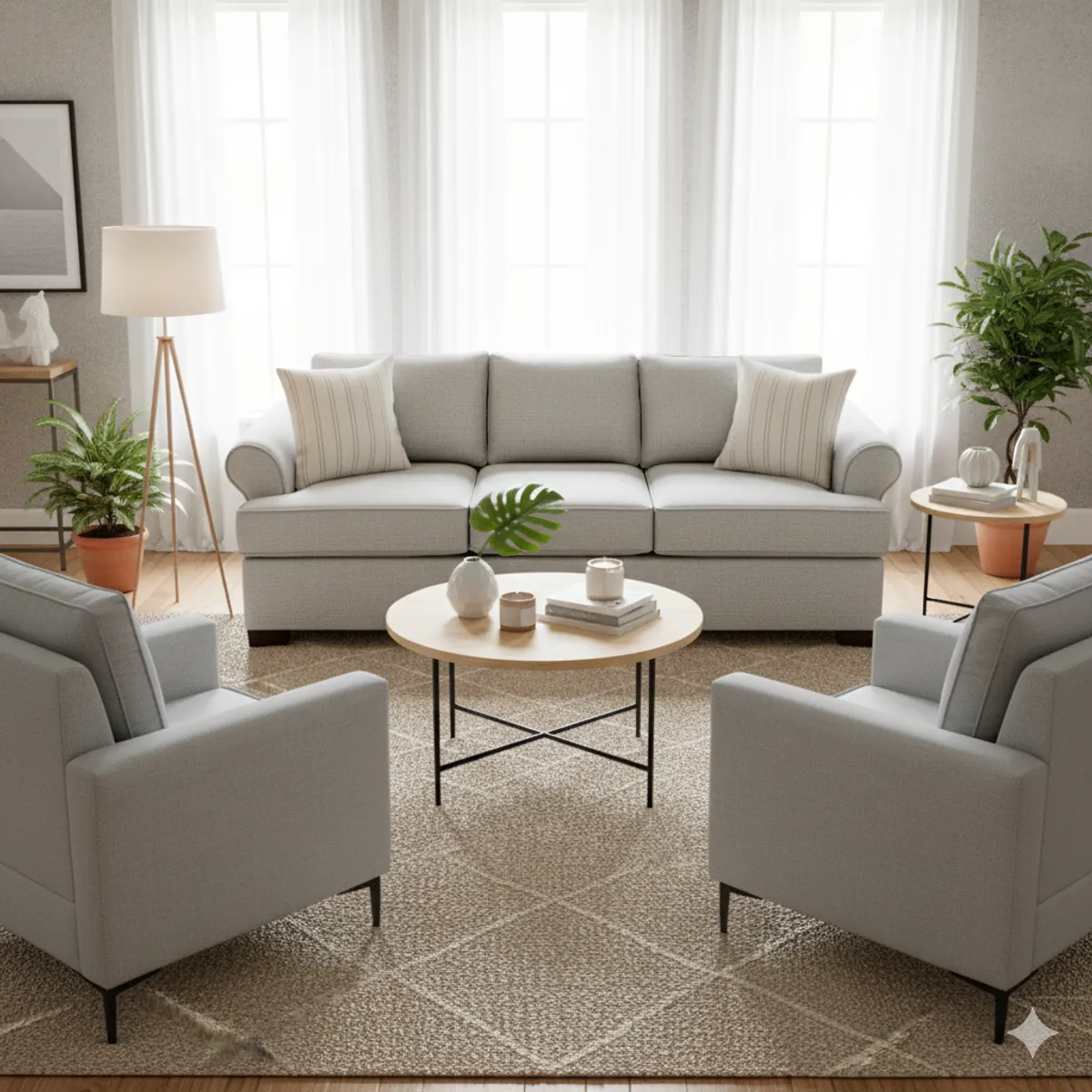 SITIAL HOME - Living 311 Santelmo gris claro sofa 3 cuerpos + 2 poltronas resortes