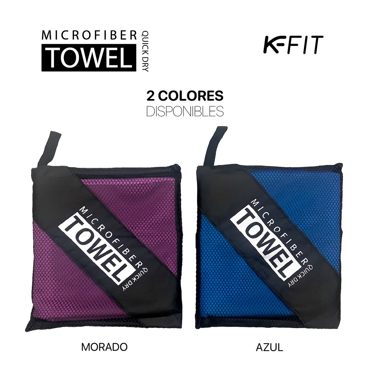 K FIT - Toallas Microfibra Grande Secado Rápido Pack + Estuche Azul K-fit