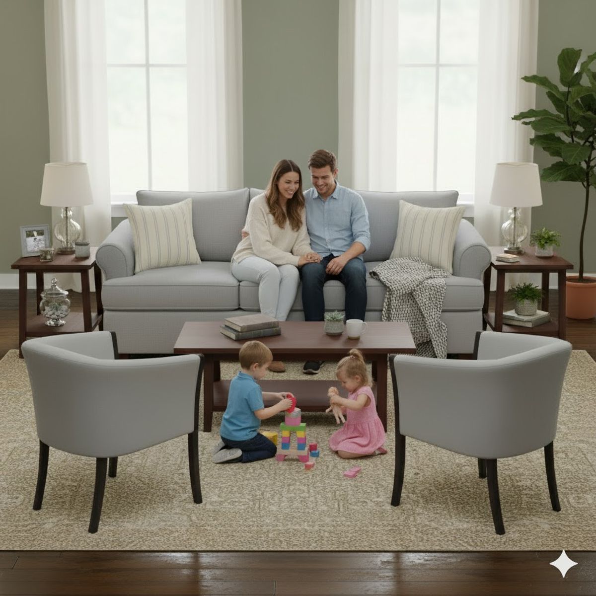 SITIAL HOME - Living 311 Pastora Gris claro sofa 3 cuerpos resortes + 2 sitiales