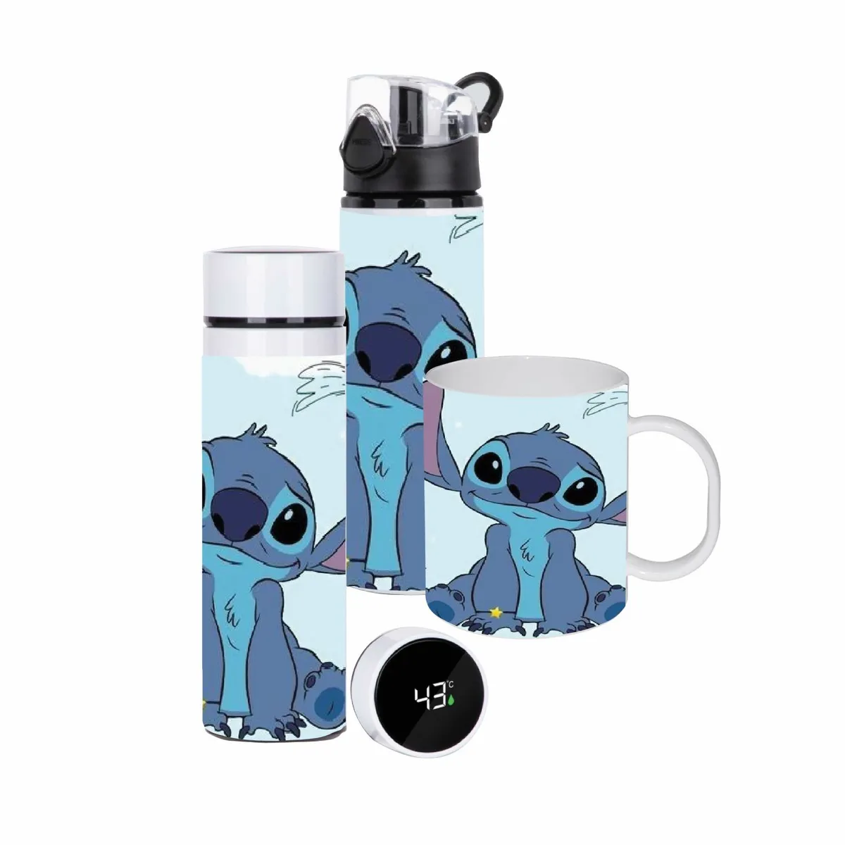 GENERICO - SET  LILO AND STITCH TERMO 450 ML, BOTELLA 750 ML Y TAZÓN  300 ML.