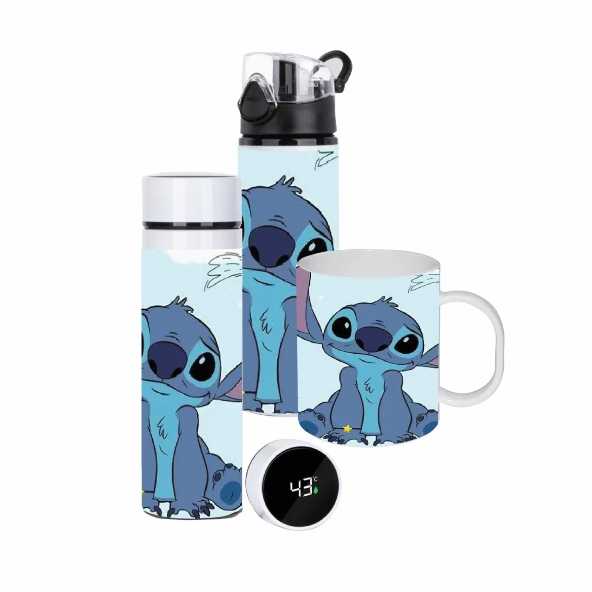 GENERICO - SET  LILO AND STITCH TERMO 450 ML, BOTELLA 750 ML Y TAZÓN  300 ML.