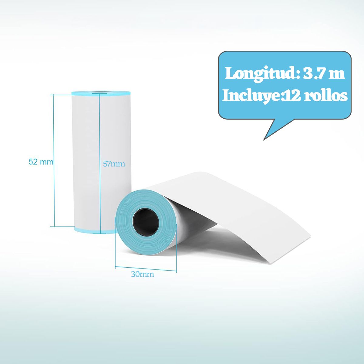 GENERICO - 12 Rollos Papel Adhesivo Térmico Continuo Impresora 57x30mm