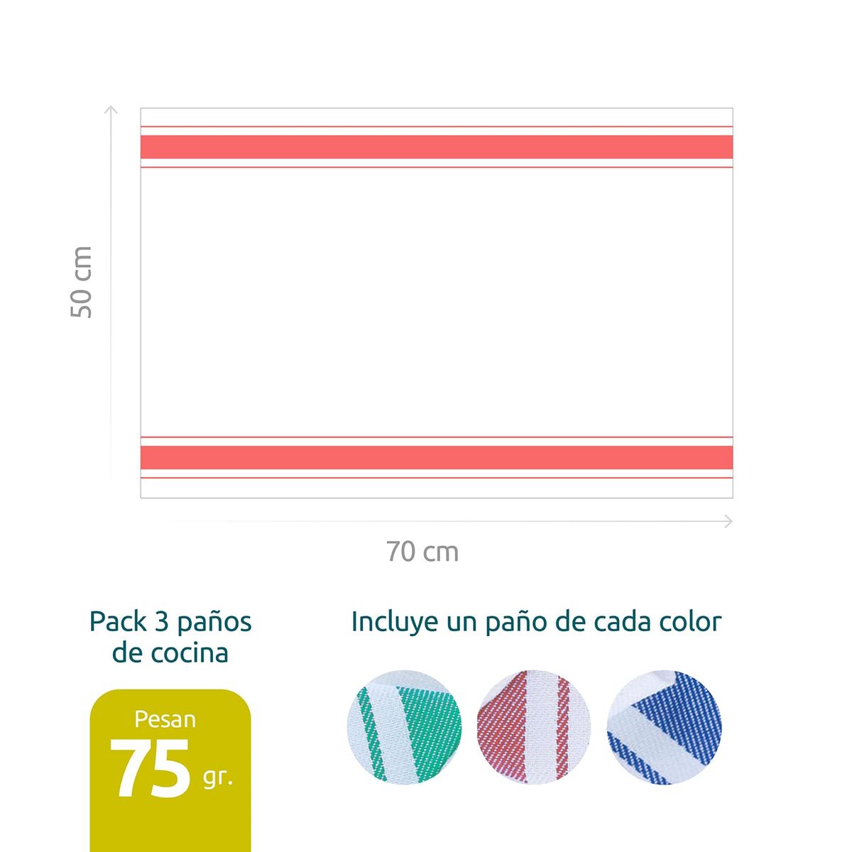 REBAJAS - Pack De 3 Paños De Cocina 50x70 Cm Colores Surtidos Rebajas