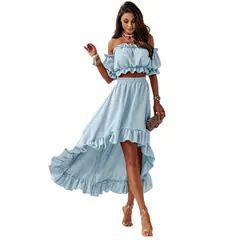 TIOZONEY - Vestido Largo Mujer Azul