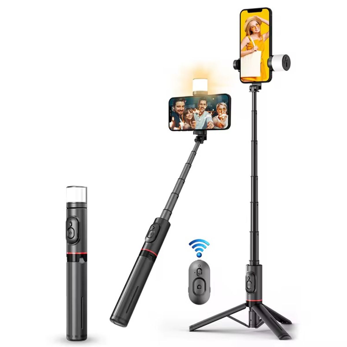 GENERICO - baston selfie y tripode selfie con iluminacion y bluetooth portátil.