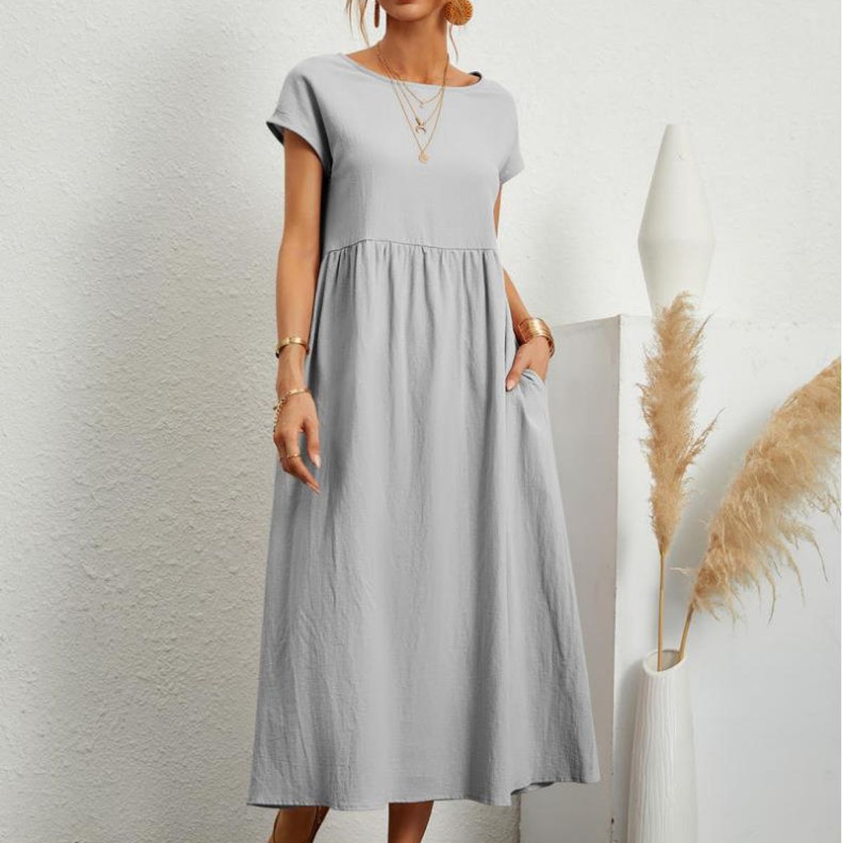 TIOZONEY - Vestido Largo Algodón Mujer