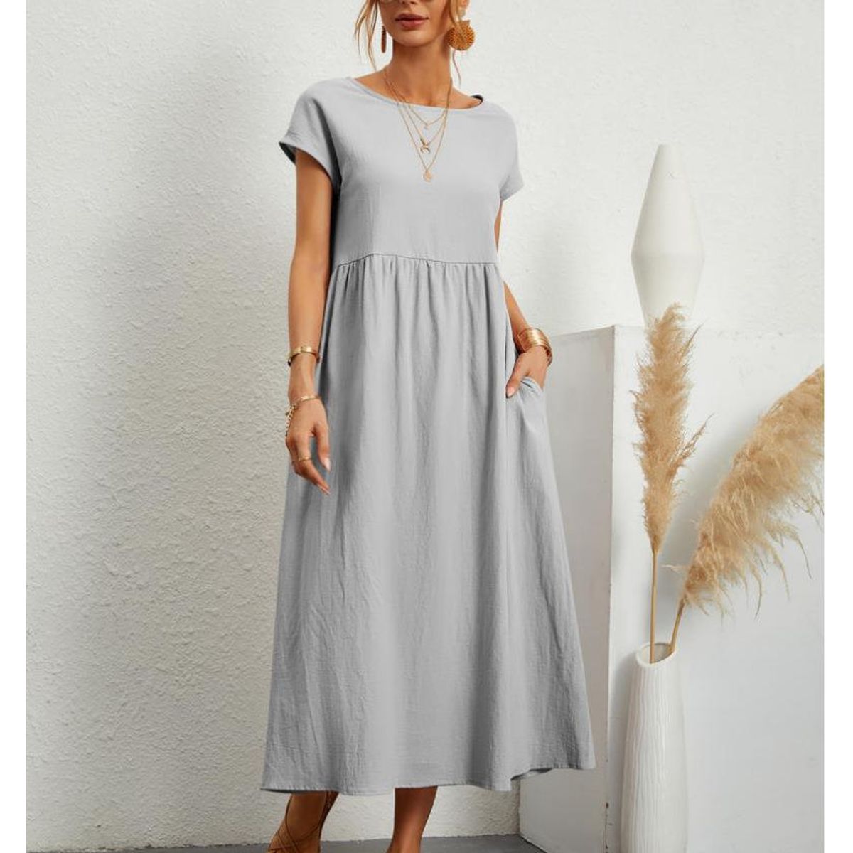 TIOZONEY - Vestido Largo Algodón Mujer