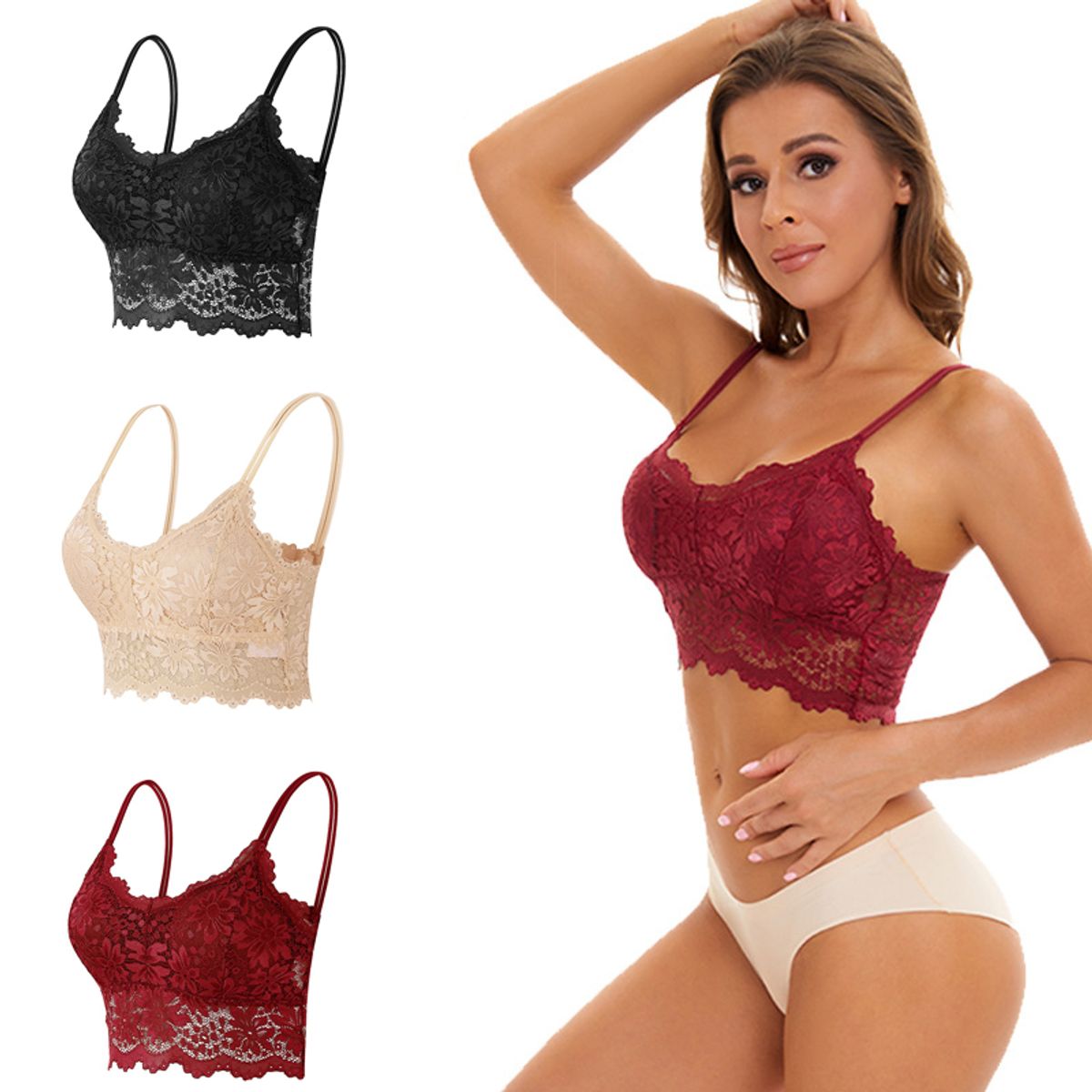 TIOZONEY - Pack 3 Sostenes Push Up Encaje Con Soft Microfibra Mujer Sexy