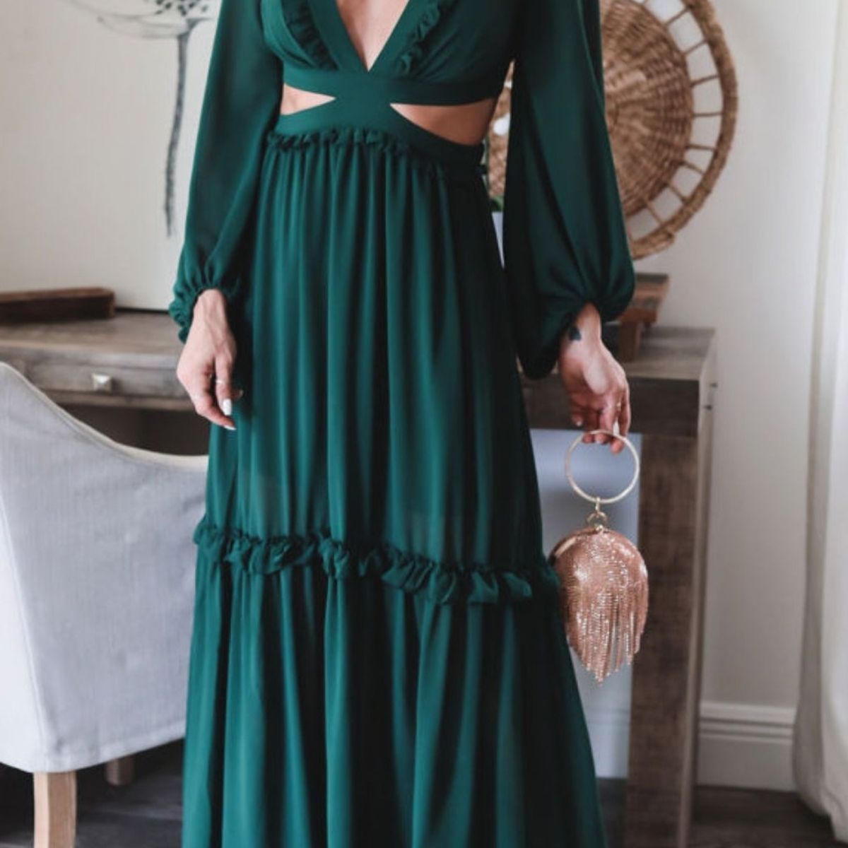 ARRAKASTA - Vestido verde mangas.-