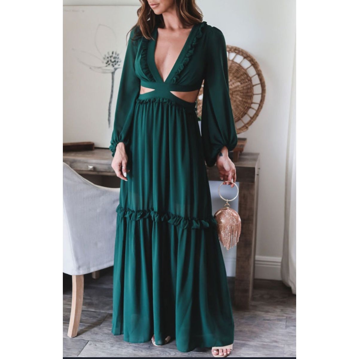 ARRAKASTA - Vestido verde mangas.-