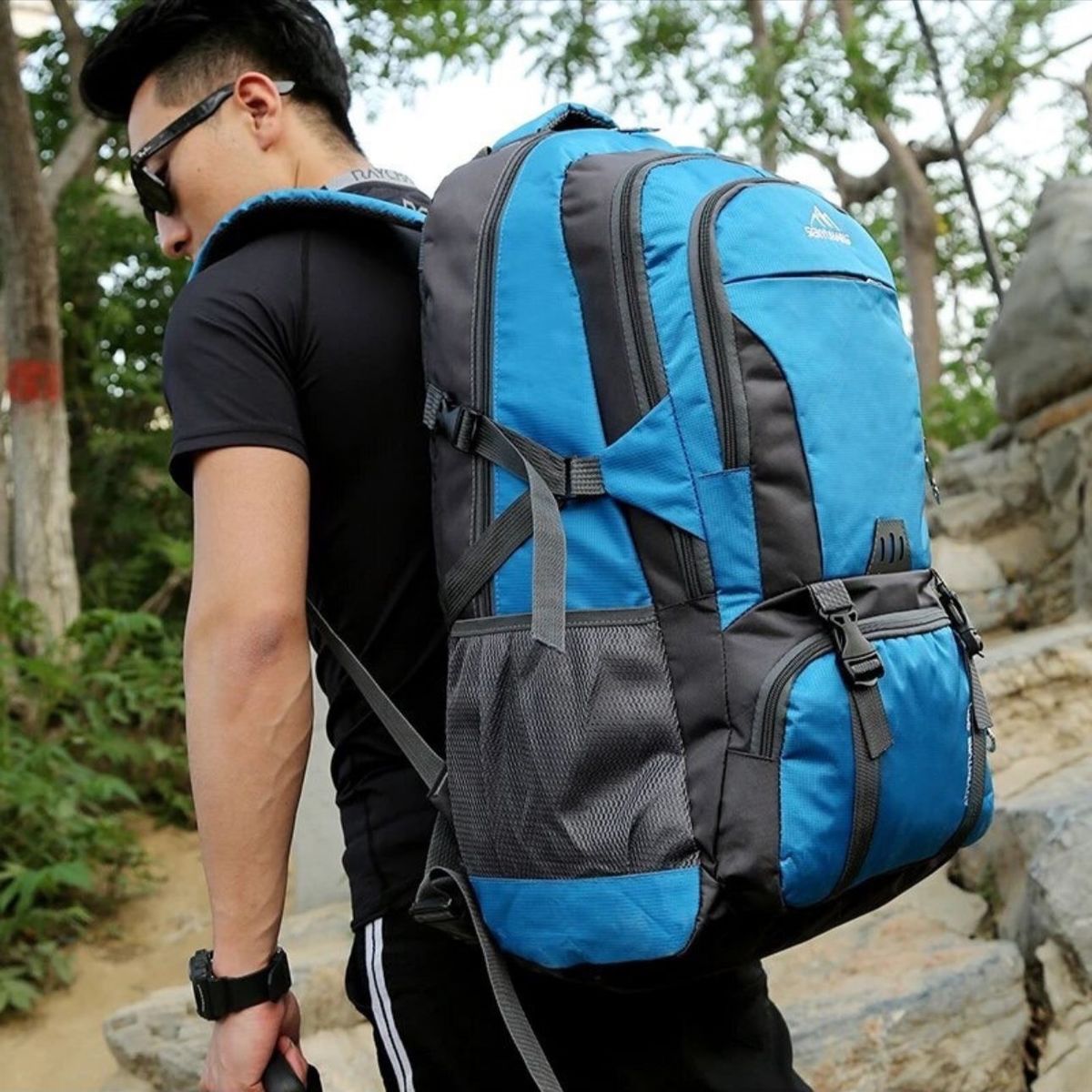 GENERICO - Mochila Trekking De Gran Capacidad Multiuso 60 Litros Azul