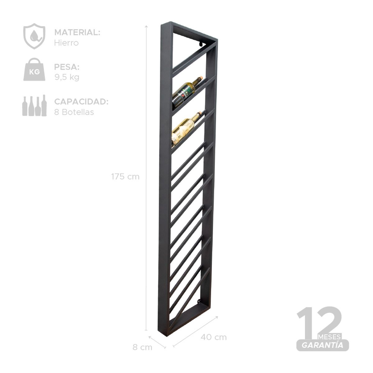VINCENZI - Soporte Lateral Para Botellas Vinos De Hierro Alta Calidad