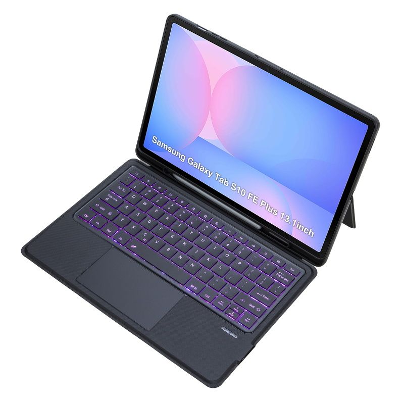RENVMEXY - Teclado Bluetooth con Touch y Luz Multicolor para Tab S10 FE Plus.