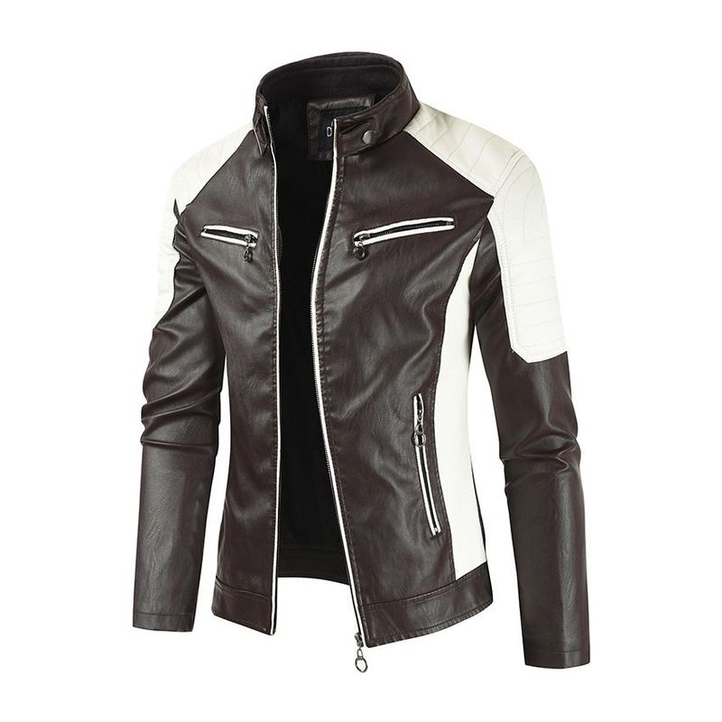 BLWOENS - Chaqueta de cuero PU para Hombre- Marrón.