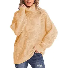 BLWOENS - Suéter de punto con cuello alto para Mujer -Crema.