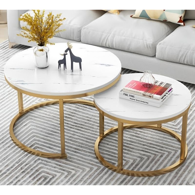 SPACE HOME - Mesa de Centro duo Elegance estilo marmol White and golden