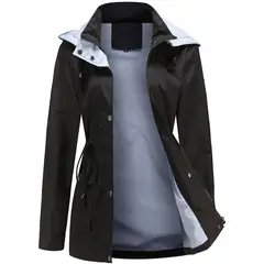 BLWOENS - Chaqueta gabardina de capucha de mujer-Negro