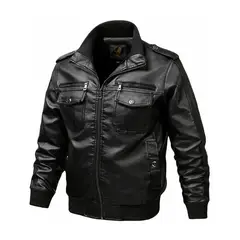 BLWOENS - Chaqueta de cuero PU para Hombre- Negro