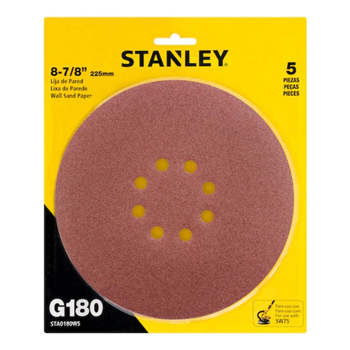 STANLEY - Disco Lija Velcro 225mm G 180 Set 5 Unidades Stanley.- E.o.