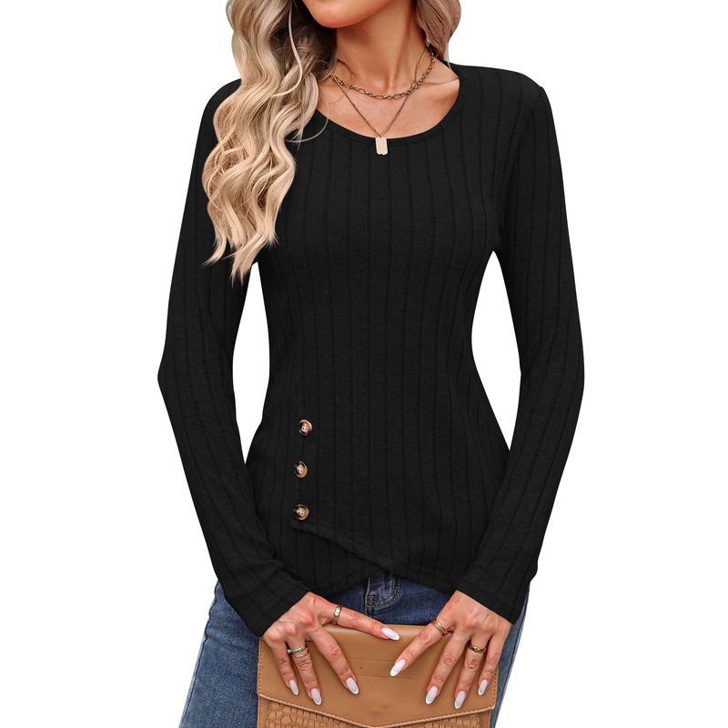 BLWOENS - Polera de manga larga de primavera y otoño para mujeres - Negro_.