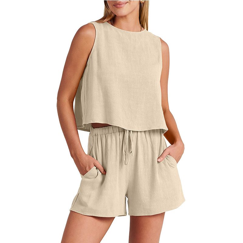 BLWOENS - polera manga corta + shorts Mujer - Beige_.
