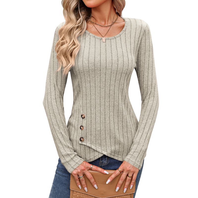 BLWOENS - Polera de manga larga de primavera y otoño para mujeres - Beige
