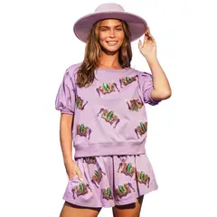 BLWOENS - Polera manga corta + shorts Mujer - Violeta