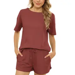 BLWOENS - Polera manga corta + shorts Mujer - Rojo