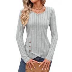 BLWOENS - Polera de manga larga de primavera y otoño para mujeres - Gris