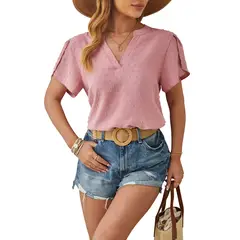 BLWOENS - Polera de manga corta de verano para mujeres - Rosa_.