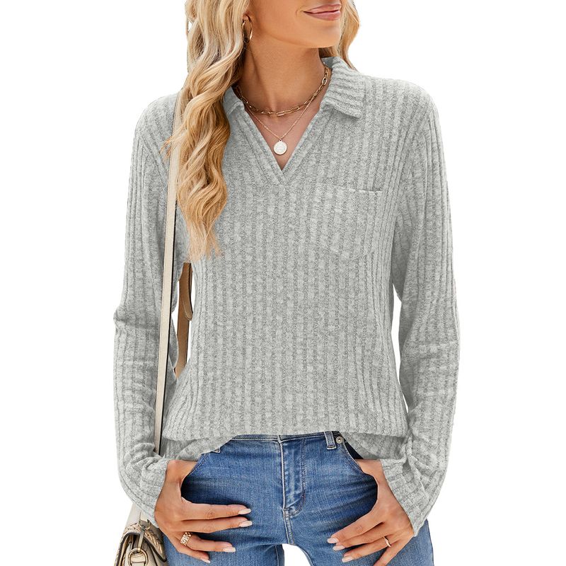 BLWOENS - Polera de manga larga para mujeres - Gris_.