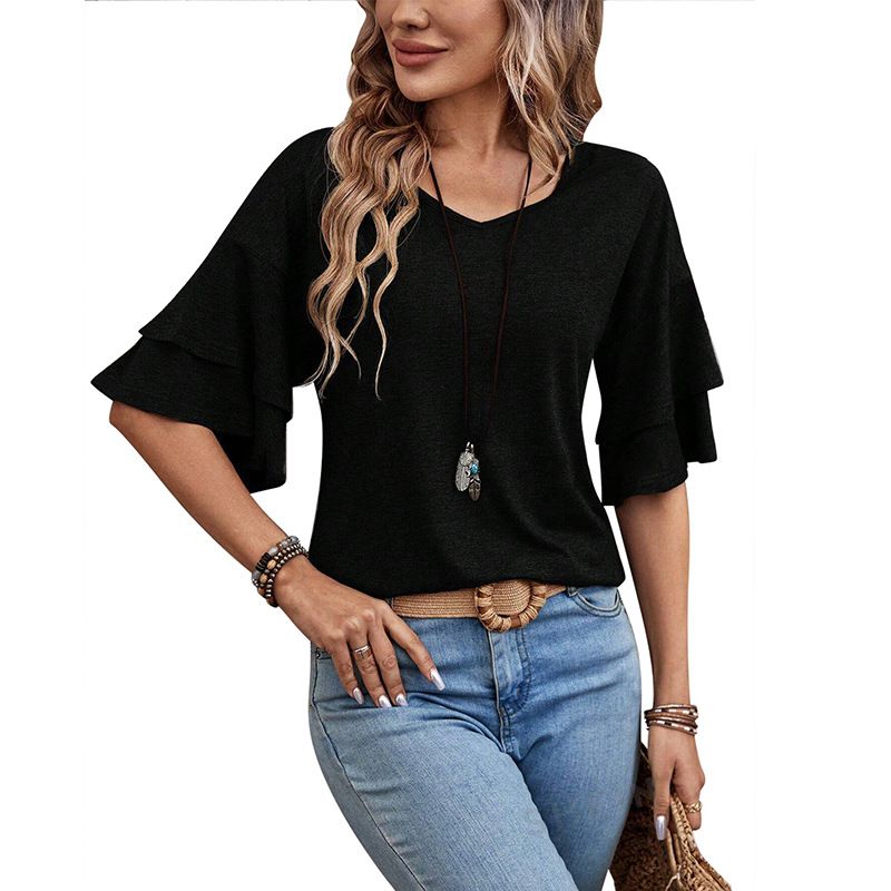 BLWOENS - Polera de manga corta de verano para mujeres - Negro