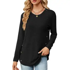 BLWOENS - Polera de manga larga para mujeres - Negro_.