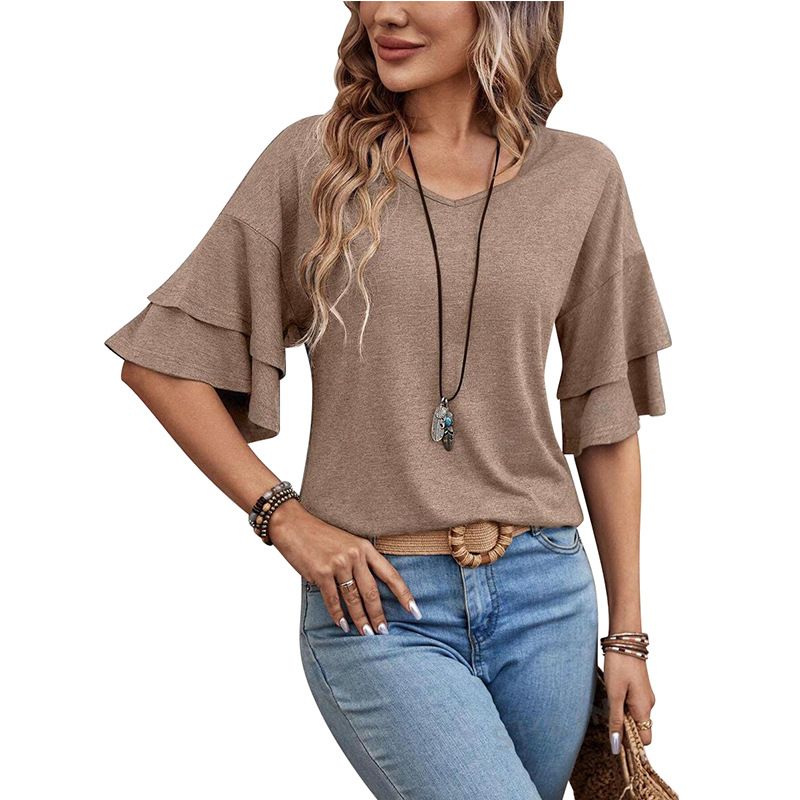 BLWOENS - Polera de manga corta de verano para mujeres - Marrón