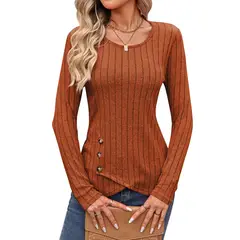 BLWOENS - Polera de manga larga de primavera y otoño para mujeres - Marrón