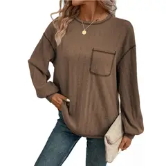 BLWOENS - Polera de manga larga para mujeres - Marrón