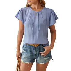 BLWOENS - Polera de manga corta de verano para mujeres - Azul_.