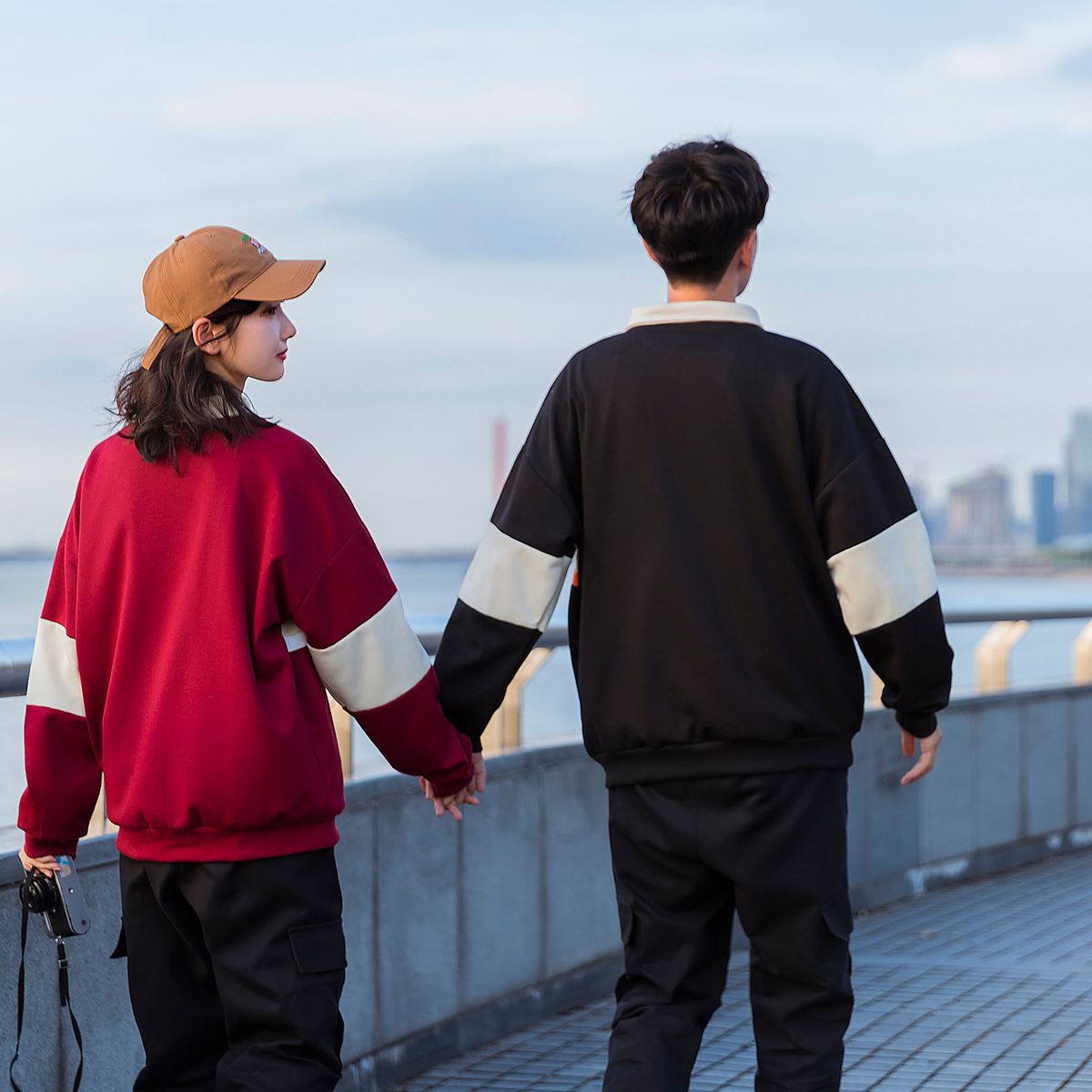 BLWOENS - polera de manga larga para hombres y mujeres en primavera y otoño - Rojo