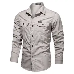 BLWOENS - Camisa manga larga de algodón para hombres