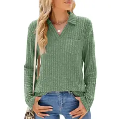 BLWOENS - Polera de manga larga para mujeres - Verde_.