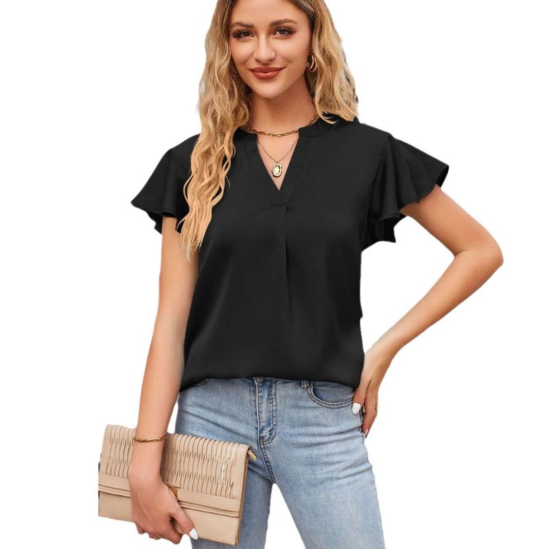BLWOENS - Polera de manga corta de verano para mujeres - Negro_.