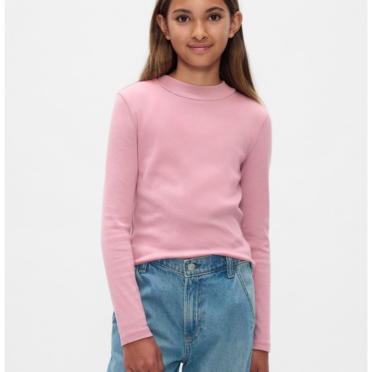 GAP - Polera Niña GAP Rib Mockneck Manga Larga Rosado
