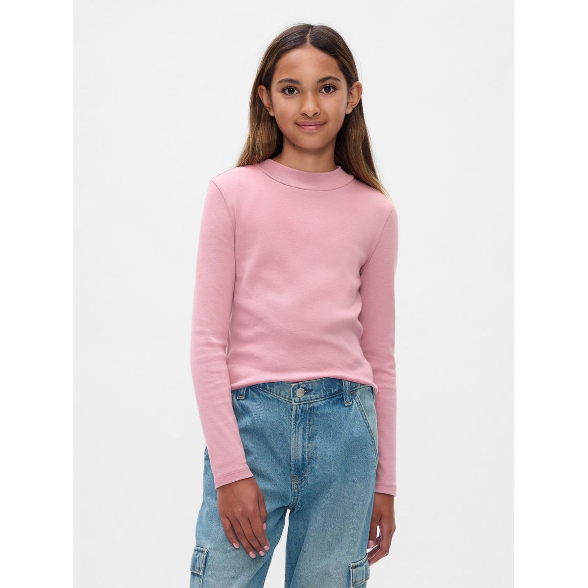 GAP - Polera Niña GAP Rib Mockneck Manga Larga Rosado