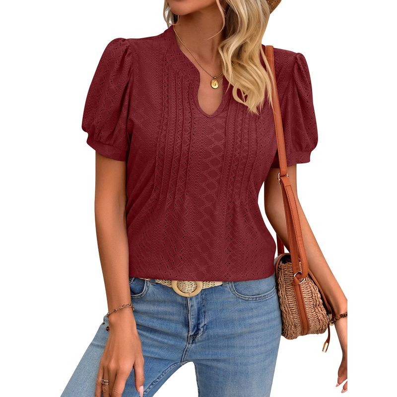 BLWOENS - Polera de manga corta de verano para mujeres - Rojo_.