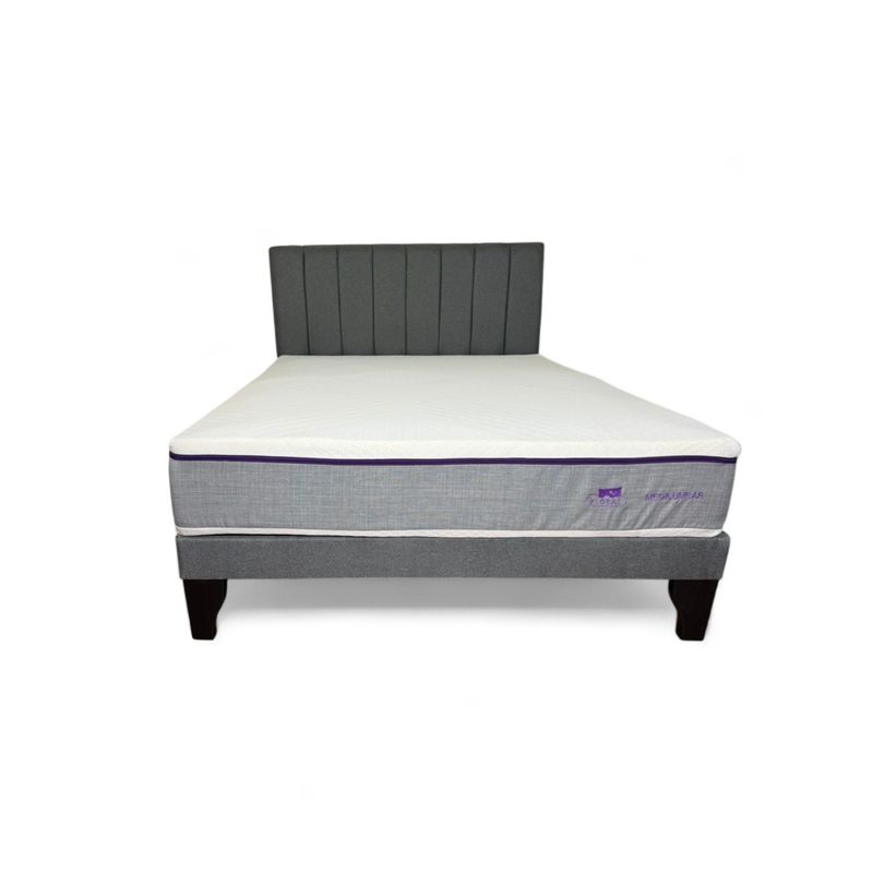 FLOBAL - Cama Europea Super King + Respaldo Franja Gris+Colchón Lumbarfit 2x2