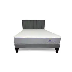FLOBAL - Cama Europea Super King + Respaldo Franja Gris+Colchón Lumbarfit 2x2