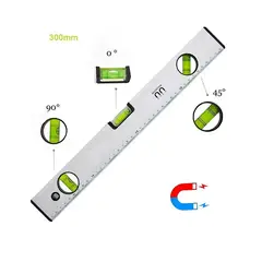 GENERICO - Nivel De 3 Burbujas De Aluminio + Regla De Medición 300mm